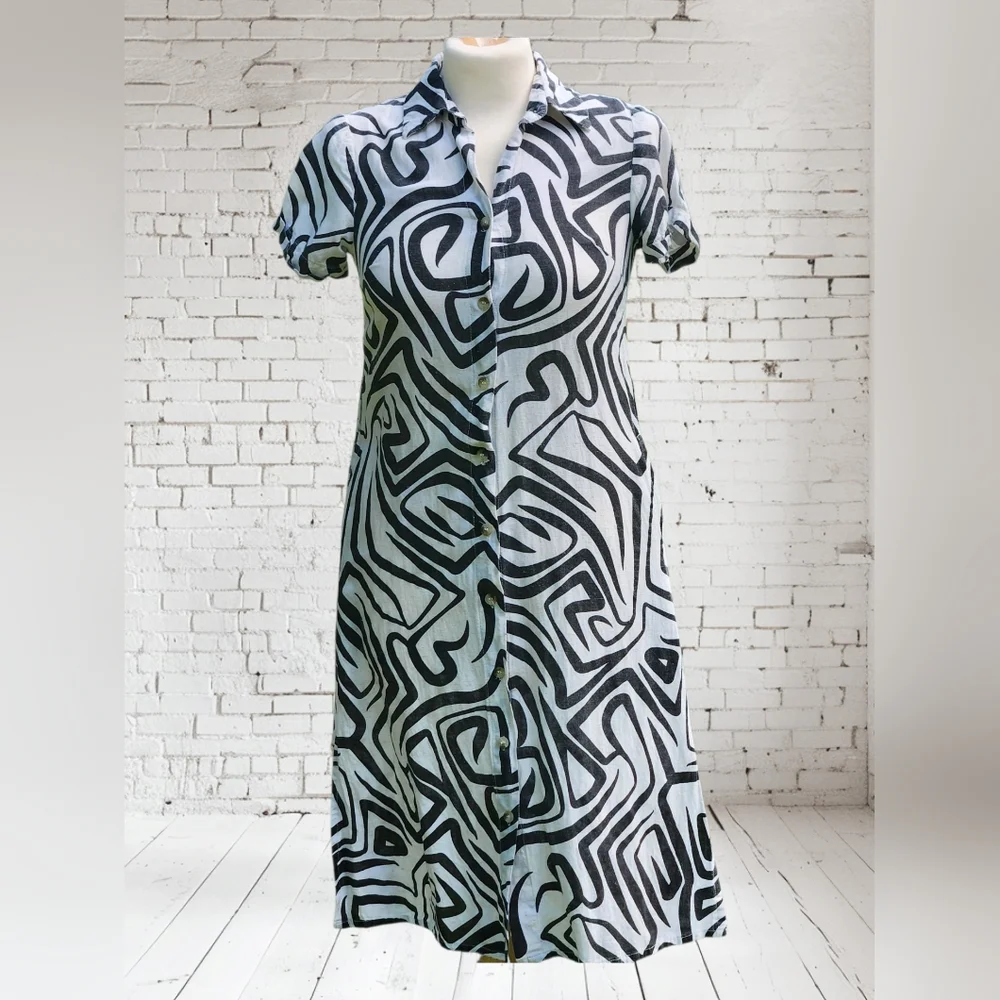 Women's Sz Small Dress Cotton Flax Abstract Maxi Artsy Lagenlook Art - Picture 4 of 10